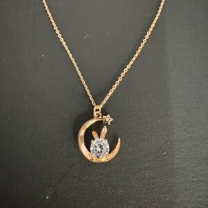 Kawaii Rose Gold Bunny Moon Necklace with Star & CZ Charm